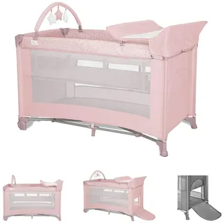 Lorelli Lorelli, Reisebett, Torino plus 2 Ebenen Wickelauflage Spielbogen Räder faltbar pink