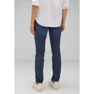Comfort-fit-Jeans STREET ONE Gr. 32, Länge 30, blau (dark indigo wash) Damen Jeans mit Doppelknopf