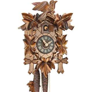 Eble Kuckucksuhr Original Schwarzwälder Kuckuckuhr Echtholz mechanisches 1-Tag Laufwerk NEU VDs Zertifikat Fünflaub 28cm- 28-01-12-10
