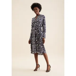 Sommerkleid SEIDENSTICKER "Schwarze Rose", Damen, Gr. 4XL (48), Normalgrößen, blau (dunkelblau), 100% Viskose, gepunktet, regular fit, Langarm, Kleider, Langarm Kragen Punkte