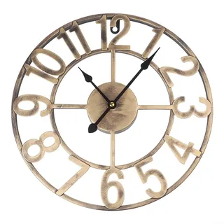 Vintage Metall Outdoor Wanduhr mit großen gut ablesbaren Ziffern Lautlos Quarzwerk Wetterbeständiges Design für Terrasse Garten Veranda Poolbereich (A)