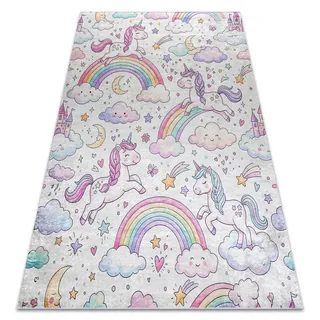 BAMBINO 61400 Waschteppich Einhorn, Regenbogen für Kinder Anti-Rutsch - creme / rosa beige 160x220 cm - Beige