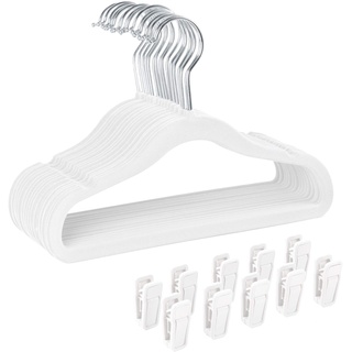 Finnhomy 30 Stück Kinderkleiderbügel, Baby Kleiderbügel Rutschfest, Kleiderbügel Kinder mit 10 Clips, für Kleiderschrank, für Kinderkleidung, Babykleidung, Weiß