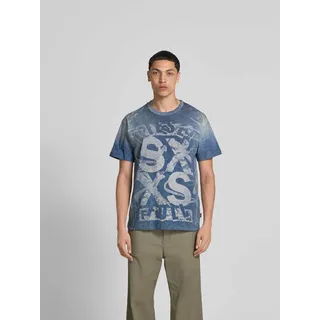 T-Shirt mit geripptem Rundhalsausschnitt, Blau, XL