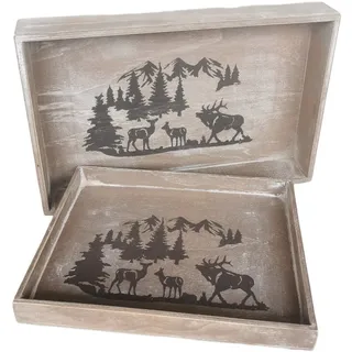 2er Set Dekotablett 40cm Holz braun Herbst Advent Hüttenzauber Holztablett Deko