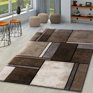 TT Home Wohnzimmer Teppich Kurzflor Abstrakt Geometrisch Design Used Look Modern, Farbe:Grau Beige Braun, Größe:160x230 cm