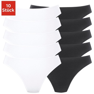 String PETITE FLEUR Gr. 32/34, 10 St., schwarz-weiß (weiß, schwarz) Damen Unterhosen Klassische Strings aus elastischer Baumwolle
