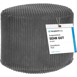 DreamRoots Cord Pouf Hocker rund 35x35x25 cm, Granite Gray | Runder Bodenstuhl, Sitzkissen Boden, 380 g/m2, für Wohnzimmer, Schlafzimmer & Homeoffice, waschbar, Fußhocker