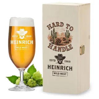 polar-effekt Personalisierte Leonardo Pilstulpe 0,3 Liter und Holzkiste als Geschenk - Geburtstagsgeschenk für Männer - Bierglas für Pils, Lager und Export