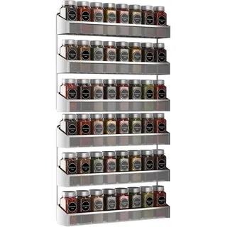 AULEDIO Gewürzregal, Organizer, 3 Etagen, Aufsatzständer oder Wandmontage, Hängeregal für Küchenschrank, Schrank, Speisekammertür oder Badezimmer, Duschkosmetik, Chrom, 2 Stück