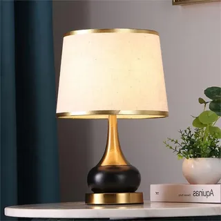 XINYASEE Elegante Tischlampe mit Stoffschirm, Gold-Schwarzes Design, Nachttischlampe für Schlafzimmer, Wohnzimmer und Arbeitszimmer, E27 Sockel, Modernes Ambientelicht (B)