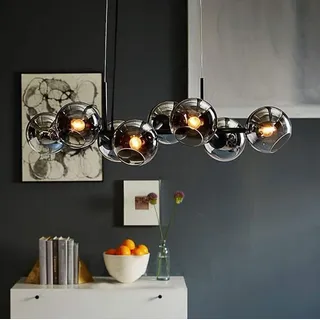 ZMH Pendelleuchte Innen Glas Kugel Hängellampe Wohnzimmer Schlafzimmer, LED wechselbar, Warmweiß grau