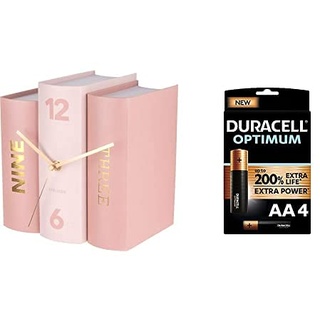 Karlsson Book Uhr, Tischuhr, Papier, Rosa, One Size + Duracell NEU Optimum AA Mignon Alkaline Batterien, 1.5V LR6 MX1500, 4er-Pack