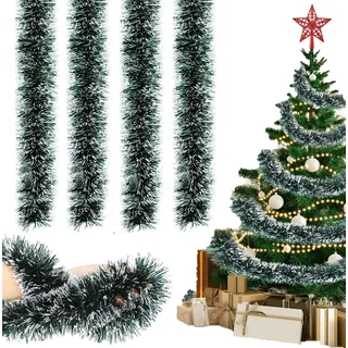 DEXYZZY 4 Stück 2M Lametta Girlande, Weihnachtsdeko Girlande, Lametta Baumschmuck, Weihnachten Lamettav für Weihnachtsbaum Kranz Hochzeit Party, für Party Hängende Decke Dekorationen, Grün