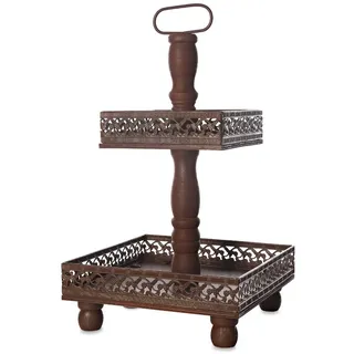 Mucola Etagere Etagere Servierplatte 2 Stöckig 51 CM XXL Braun und Weiß Vintage, Metall, (Stück, 1-tlg., 1 Etagere), Massivholz braun