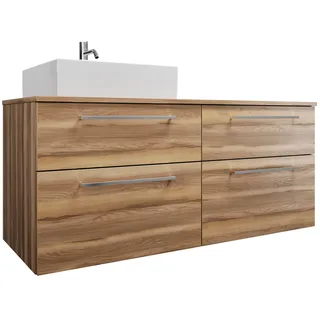 burgbad Eqio Waschtischkombination mit Keramik-Aufsatzwaschtisch 140 cm, links, mit Stangengriff P95, Badmöbel, SGUS140LF3437C0001P95,