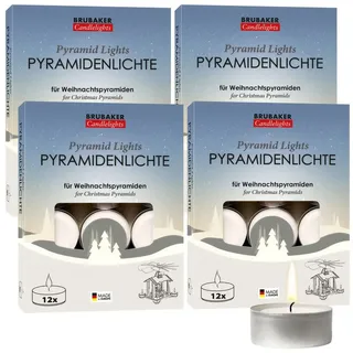 BRUBAKER Teelicht Pyramidenteelichter aus Paraffin mit Metallhülle - Pyramidenlichte (Extra Große Flamme, 48-tlg., Lange Brenndauer), Pyramiden-Teelichter für Weihnachtspyramiden & Weihnachtsdeko weiß