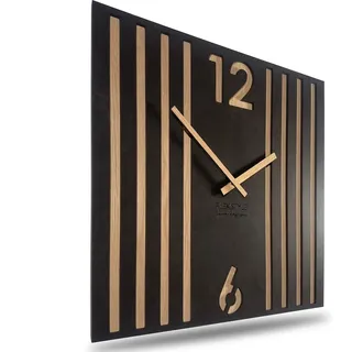 FLEXISTYLE Quadratische Wanduhr ohne tickgeräusche modern LAMELE 30cm Holz Eiche schwarz Wohnzimmer ohne tickgeräusche