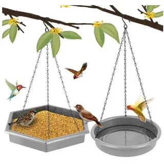 LuxusKollektion Futterspender Vogeltränke & Futterspender 2in1 XL grau 37.3 cm x 37.3 cm x 40 cm