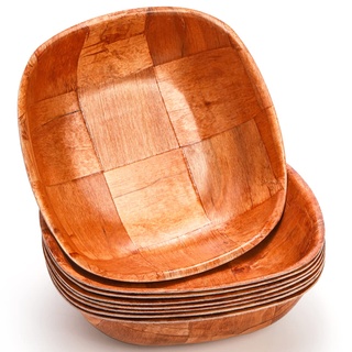 Elsjoy 8 Stück 20,3 cm gewebte Salatschüssel aus Holz, wiederverwendbare quadratische Servierschüssel aus gewebtem Holz, Rührschüssel-Set, unzerbrechliche Snackschalen für Salat, Obst, Snacks