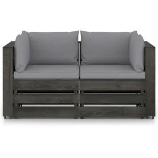 vidaXL 2-Sitzer-Gartensofa mit Kissen Grau Imprägniertes Holz