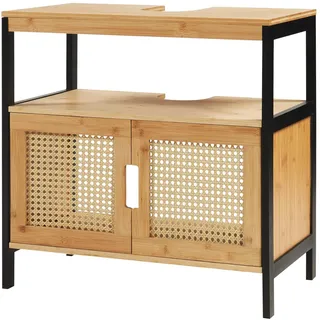 [en.casa] Waschbeckenunterschrank 60 x 60 x 35 cm Schwarz/Bambus