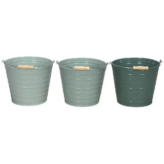 finehomegarden Blumentopf Eimer Metall mit Henkel 3farbig sort. Pflanztopf petrol/mint/grün (3 St), Topf Metalleimer Übertopf Pflanzgefäß 4Größen wählbar / Paket grün Ø 20 cm x 20 cm x 17 cm x 17 cm