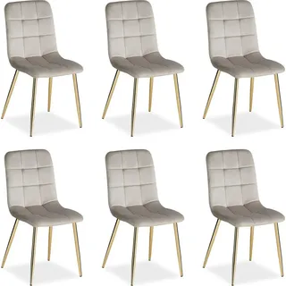 Homestyle4u Esszimmerstuhl Samt Beige/Grau 6er Set