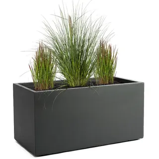 Pflanzwerk® Pflanzkübel TUB Anthrazit 30x60x30cm XXL – Rechteckig – Großer Fiberglas Blumenkübel für außen und innen - Frostbeständig - UV-Schutz - Markenqualität