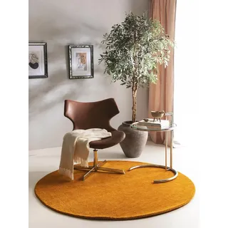 benuta Wollteppich Jamal, rund, Höhe: 6 mm, Wolle, Teppich Wohnzimmer, Schlafzimmer, Esszimmer, Flur, Hygge gelb rund | Ø 200 cm x 6 mm
