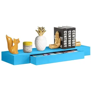 BAKAJI Regal mit hängender Schublade zum Aufhängen an der Wand, Regal aus MDF-Holz, modernes skandinavisches Design, Größe 80 x 25 x 8 cm, Dekoration für Zuhause (blau)
