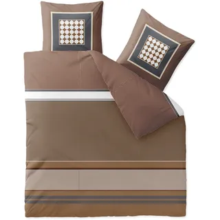 CelinaTex Touchme Biber Bettwäsche 200 x 220 cm 3teilig Baumwolle Bettbezug, Set, Bettgarnitur für Sommer und Winter, ganzjährig, pflegeleicht, Tara kariert Streifen braun beige weiß