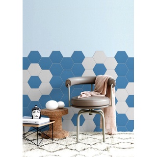 Mosani Wandfliese Selbstklebende Hexagon Vinyl Fliese blau matt Wanddeko, Spritzwasserbereich geeignet, Küchenrückwand Spritzschutz