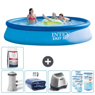 Intex runder aufblasbarer Easy Set-Schwimmpool – 396 x 84 cm – Blau – inklusive Pumpe Sonnensegel - Salzwassersystem - Filter - Poolsalz