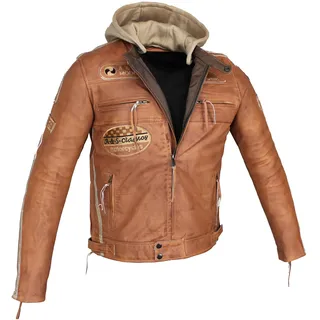 Herren Motorradjacke Lederjacke Biker Jacke mit Protektoren Leder Jacke mit Kapuze Leather Jacket Fashion Jacket Custom (DE/NL/SE/PL, Alphanumerisch, L, Regular, Regular, König Braun) - L