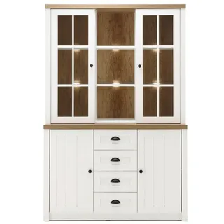 Furn.Design Buffet Seyne (Buffetschrank in Pinie weiß und Eiche hell, 130 x 198 cm) moderner Landhaus-Look weiß