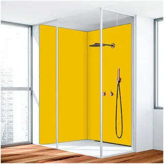 Duschrückwand, Badrückwand, Duschverkleidung, Wandverkleidung aus 3 mm Alu-Verbundplatte, Aluverbund Gelb 1023 90x220cm