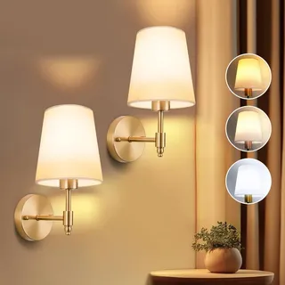 2er Set Wandleuchte Innen Wandlampe Gold, Wandleuchte Schlafzimmer Wohnzimmer Flur, E27 Nachttischlampe Wand Wandbeleuchtung Mit Lampenschirm - Gold