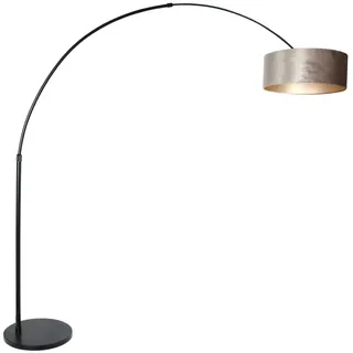 Steinhauer Stehleuchte / Bogenleuchte SPARKLED LIGHT, E27, mit Fussschalter + zylindrischem Schirm, schwarz matt / Velours silber STE-8128ZW
