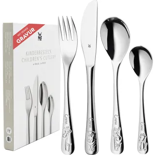 WMF Kinderbesteck mit Namensgravur Safari - individuelles WMF Besteck mit Gravur personalisiert - Taufgeschenk - personalisierte Geschenkideen für Mädchen und Jungs - Kinder Besteckset 4-teilig