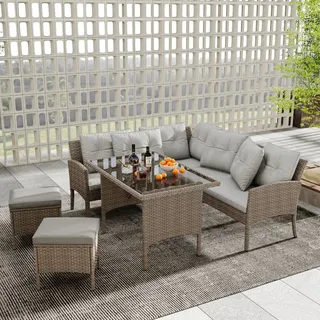 Flieks Rattan Gartenmöbel Set Loungemöbel Gartengarnitur Gartenlounge Terassenmöbel Set mit Kissen, Gartenlounge Set Sitzgruppe Sitzgarnitur Gartensofa