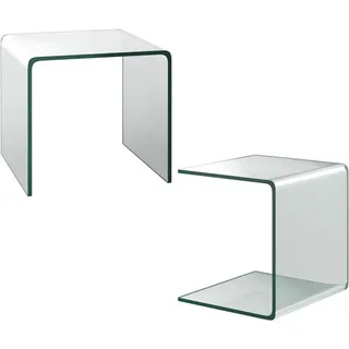 Costway Beistelltisch Glas, Nachttisch U-förmig, Büro 45 x 45 x 41cm