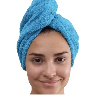 Haarturban schnelltrocknend - Deluxe Turban Handtuch mit Knopf - Haarhandtuch aus 100% Baumwolle mit hoher Saugkraft zum Haare trocknen 1 Stück (Türkis)