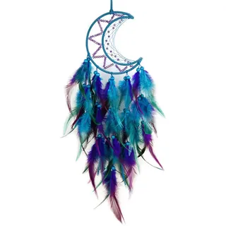 Oenothera Dreamcatcher Blauer Vintage Feder Traumfänger, Handgefertigt Dreamcatcher mit Federn, Mond Traumfänger für Wandbehang Wohnkultur Ornamente Handwerk(BlauLila)