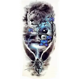 DCIDBEI Diamond Painting Löwe Schwarz Weiss 40x80cm Ying Yang Skull Totenkopf Diamant Schädel Strass Stickerei Kreuzstich Nach Zahlen Tiere