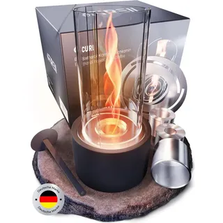 Firell Tischkamin CURL Black aus schwarzem Beton – Bioethanol Kamin Indoor & Outdoor – Extra lang Brenndauer –Tischfeuer mit patentierter Wir... - Schwarz