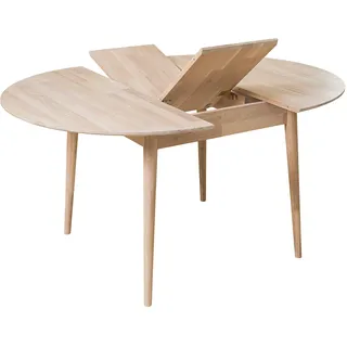 Nordic Story Esstisch Scandi 4 (rund, ausziehbar) • Tisch für Küche, Esszimmer & Wohnzimmer • Massivholz (Eiche) • Eiche Gebleicht • Runder Ausziehtisch (120-155 x 120 x 75 cm)
