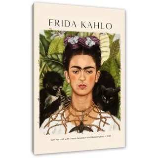Pixxprint Art Portrait - Frida Kahlo - Selbstportrait als, Größe: 120x80cm, Leinwandbild, fertig gespannt, Wandbild, Dekoration, Kunstdruck, kein Poster