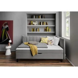 Polsterbett "Norina Daybett, Tagesbett, Jugendbett, 90 cm x 200 cm", grau, H:100cm L:210cm, ATLANTIC HOME COLLECTION, Betten, Polsterbett, Taschenfederkernmatratze (H2), inkl. Dekokissen, Ecke universal