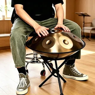 Handpan D Kurd 9 Noten, Stahl Handpan Instrument Komplett-Set mit Tasche | Ständer, Schlägel, Sitz und Zubehör, Handpan für Anfänger & Profis, Ideal für Meditation, Musiktherapie und Freizeit